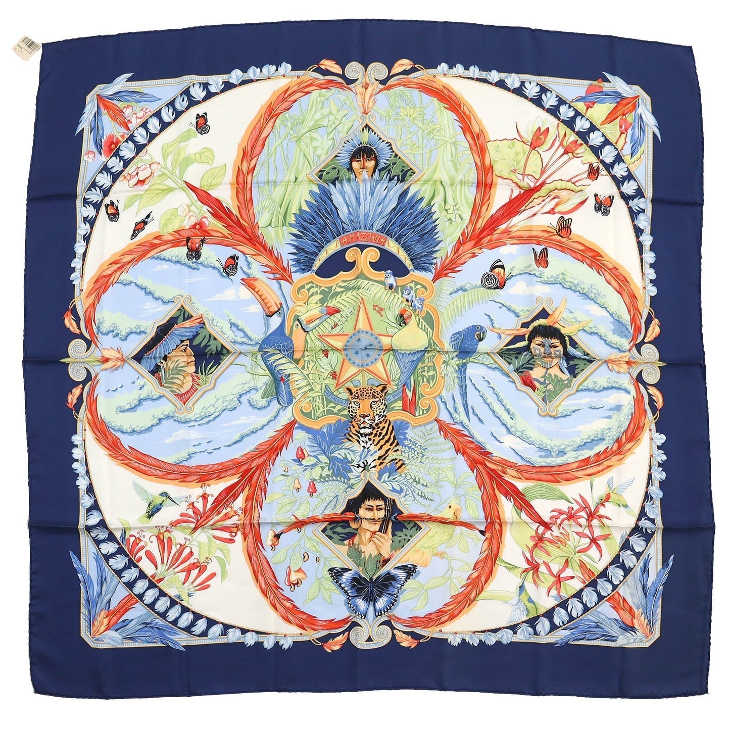 HERMES shawl silk Navy multi-color Carre90 AMAZONIA Amazonia