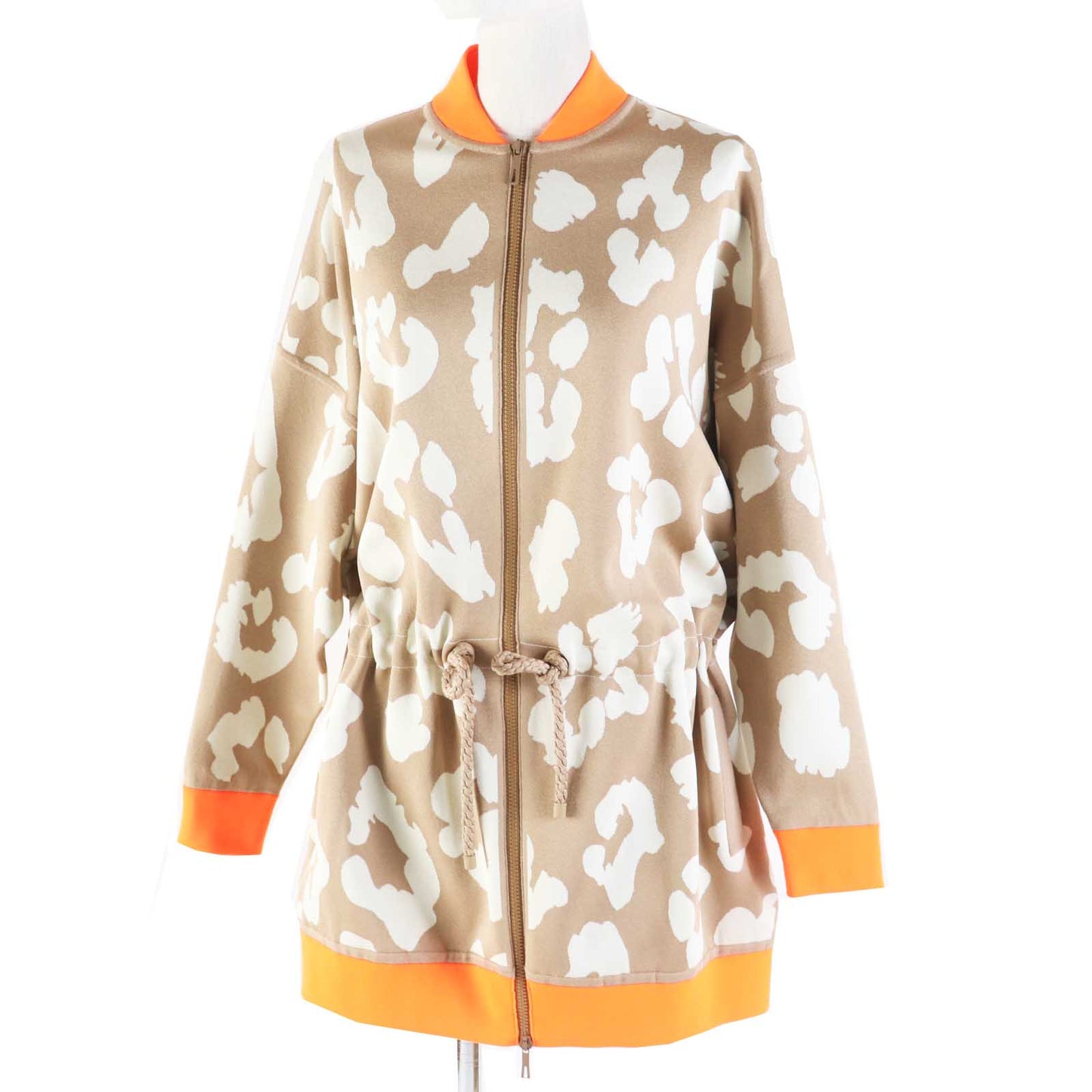 HERMES 2H2816DR Main: 100% silk, knit: 51% silk, 37% polyester, 7% nylon, 5% polyurethane, rib: 69% polyester, 18% nylon, 13% polyurethane, string: 58% silk, 42% polyester Beige Neon Orange JUNGLE LOVE Women 34 d