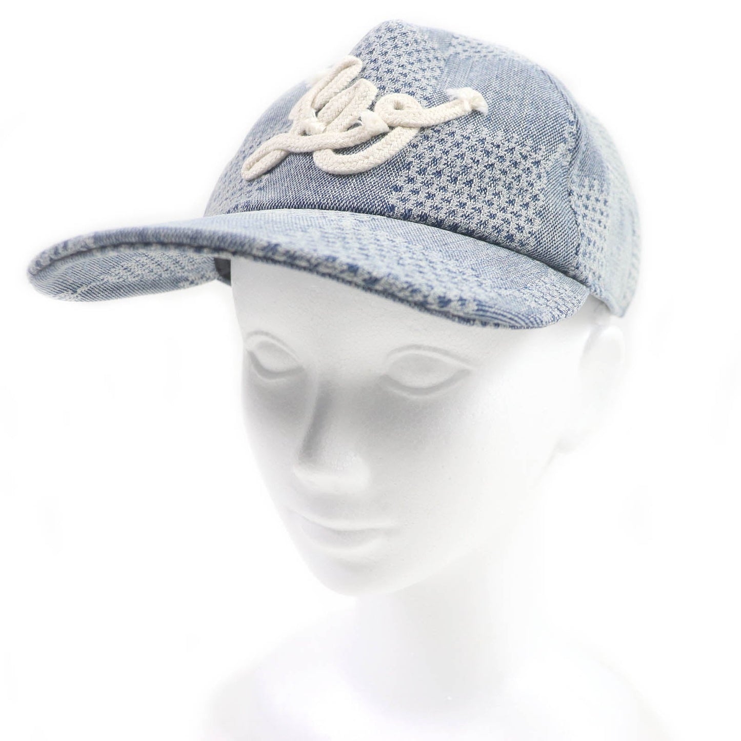 LOUIS VUITTON cap M7534L Outer: 91% cotton, Outer: 8% polyester, Outer: 1% polyurethane, Lining: 54% cotton, Lining: 46% rayon, Trim: 100% cotton Indigo blue Cap Damier Denim 3D mens d