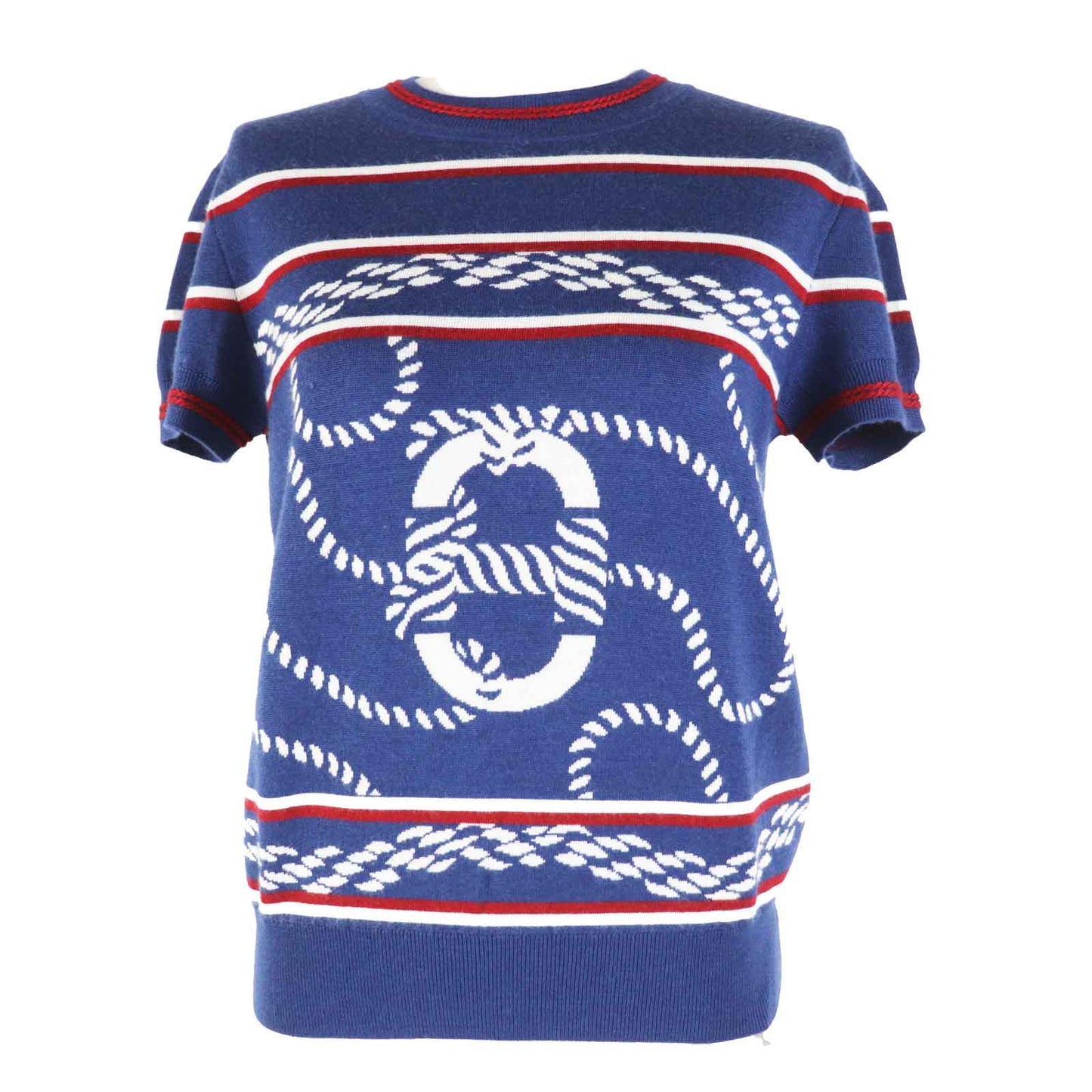 HERMES Short sleeve knit 3E2615D4 Main: 48% cashmere, Main: 48% silk, Main: 3% nylon, Main: 1% polyurethane, Part: 50% cashmere blue Canoe Women 36 d