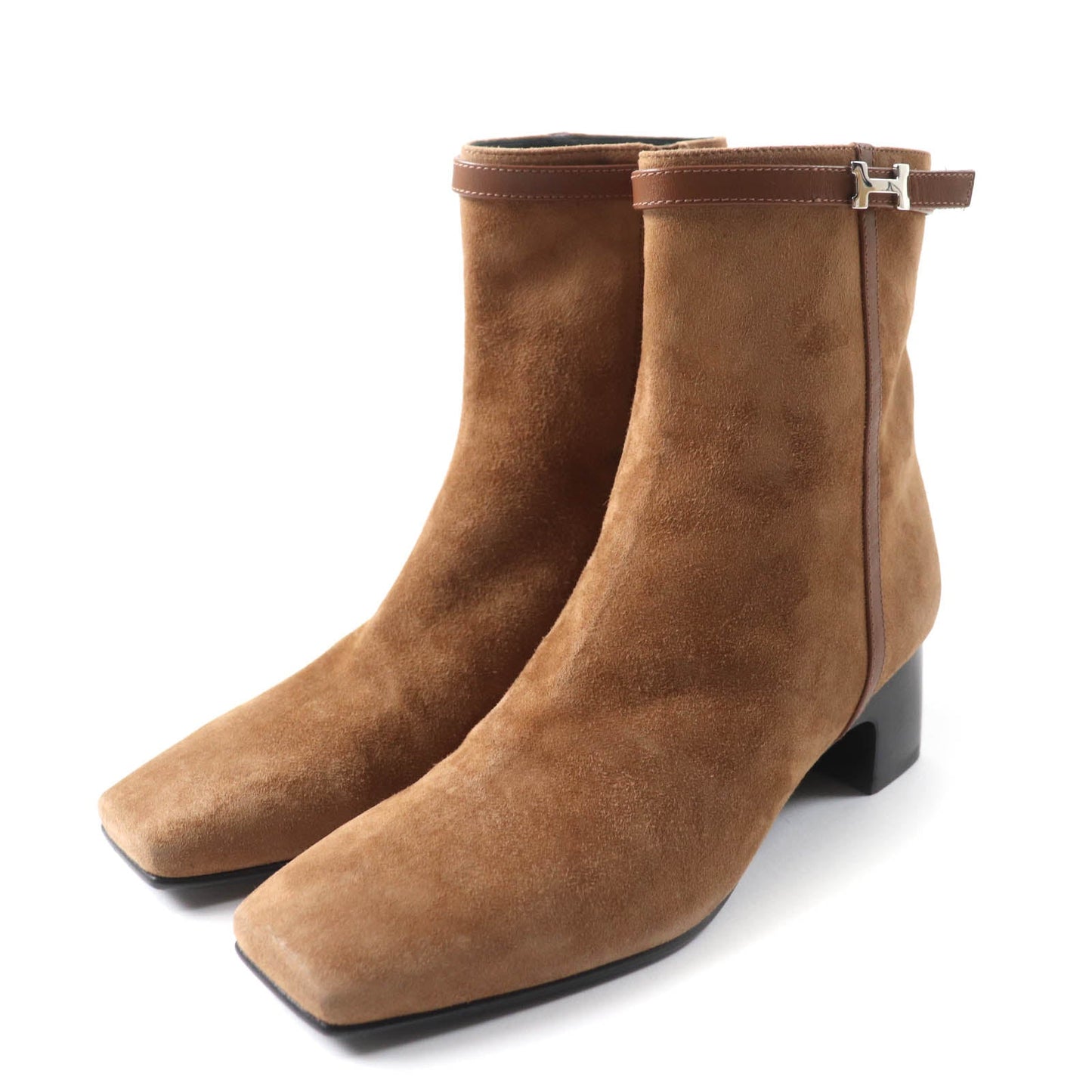HERMES short boots 232082Z Main: suede leather, part: leather Brown Women 35 d