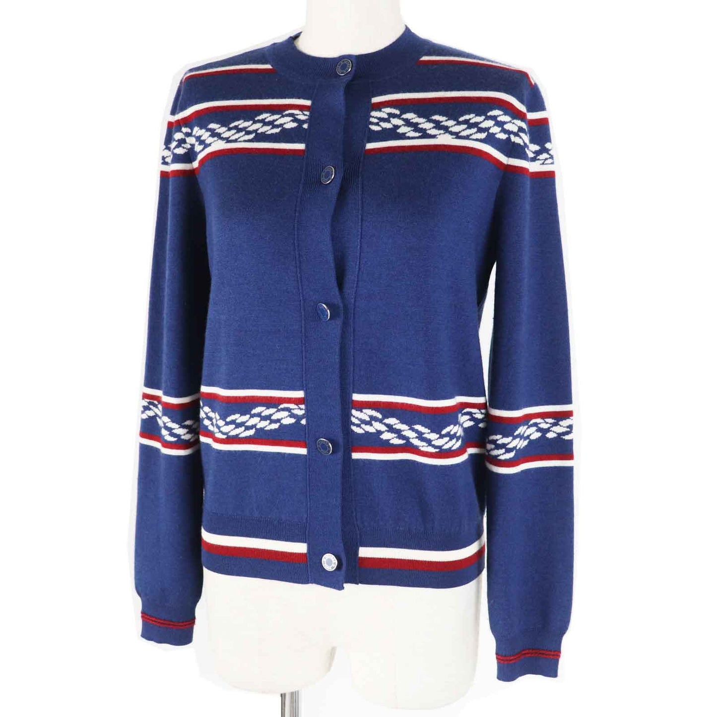 HERMES cardigan 3E2715D4 Outer material: 48% cashmere, Outer material: 48% silk, Outer material: 3% nylon, Outer material: 1% polyurethane, Part: 50% cashmere Blue Ivory Red Women 34 d