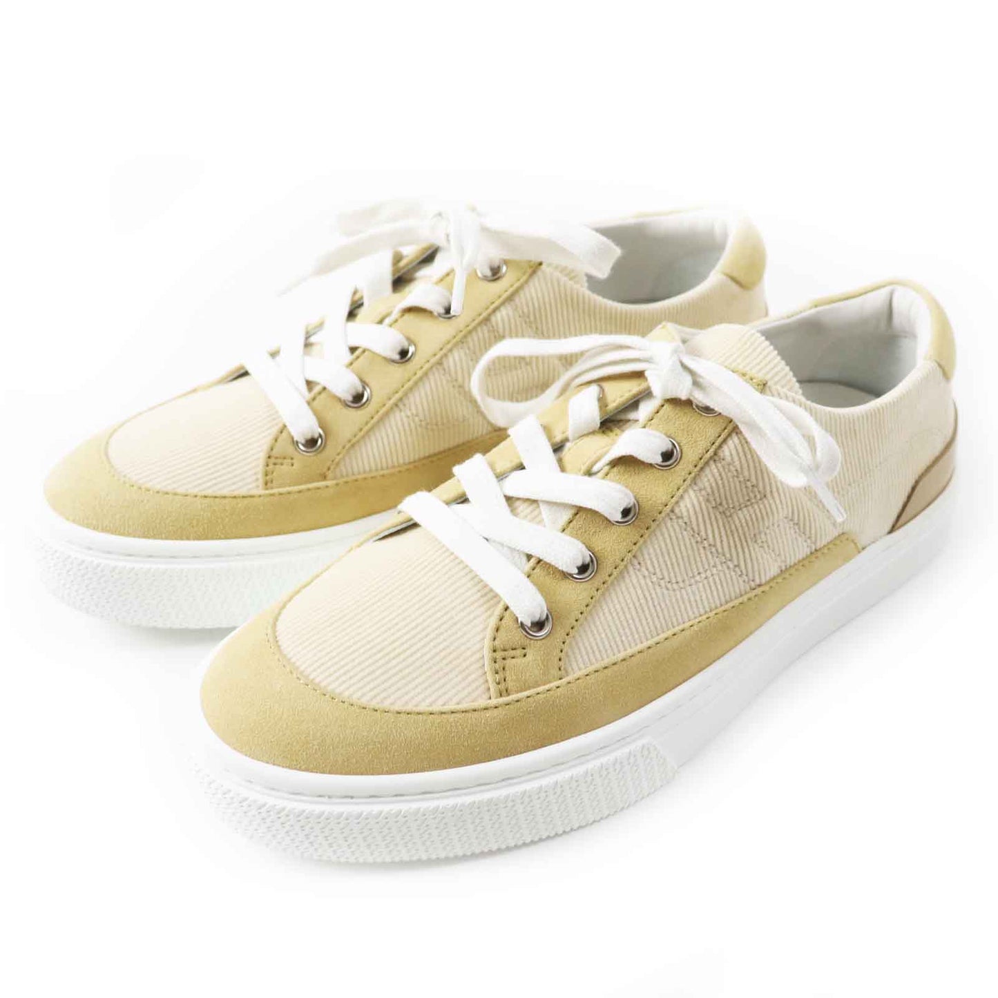 HERMES sneakers Main: Corduroy, Main: Suede leather Beige white deep Women 39 d