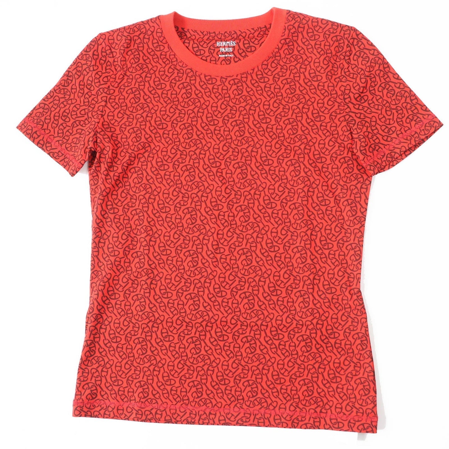 HERMES Short sleeve T-shirt 4E4620DB Main: 100% cotton, part: 98% cotton, part: 2% polyurethane Red brown Women 34 d