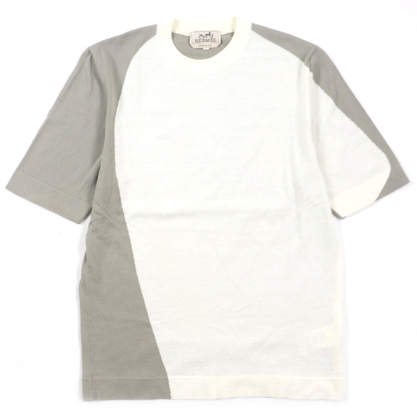 HERMES Short sleeve knit Main: 85% cotton, Main: 15% cashmere Ivory gray mens XS d