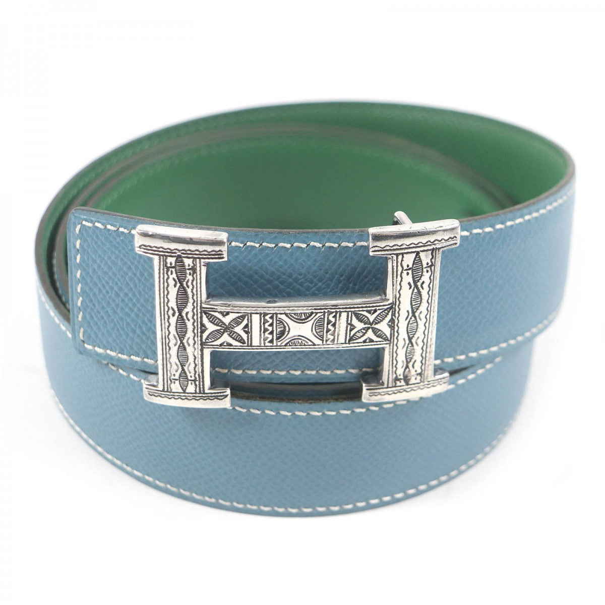 HERMES belt Main: Leather Light blue green mens d