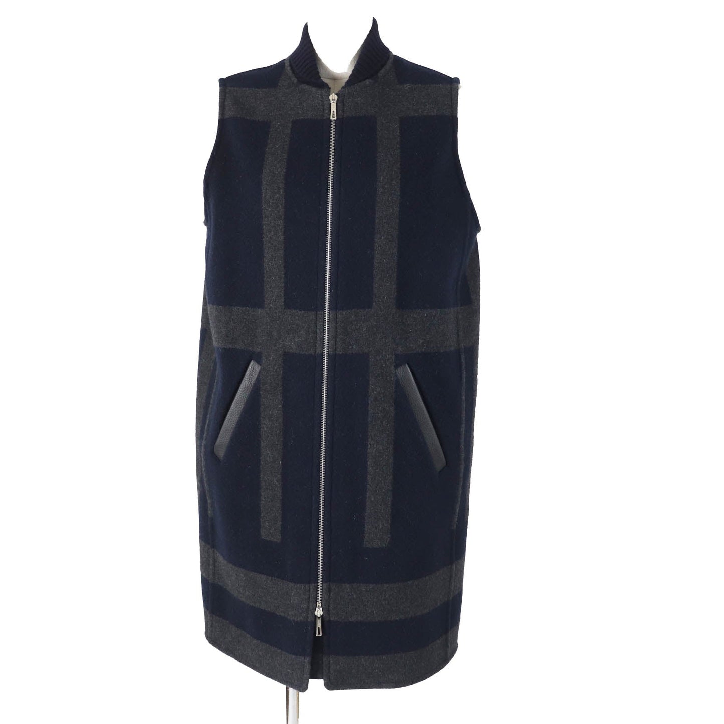 HERMES Best Main: 98% cashmere, Main: 1% nylon, Main: 1% polyurethane, Part: 92% cashmere, Part: 6% nylon Navy gray Varsity Women 34 d