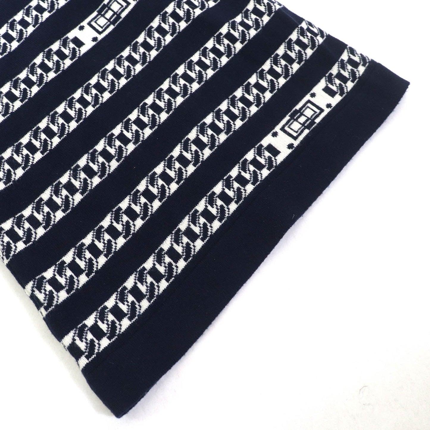 Chanel COCO Mark Chain & Tongue Lock Pattern Knit Wide Pants