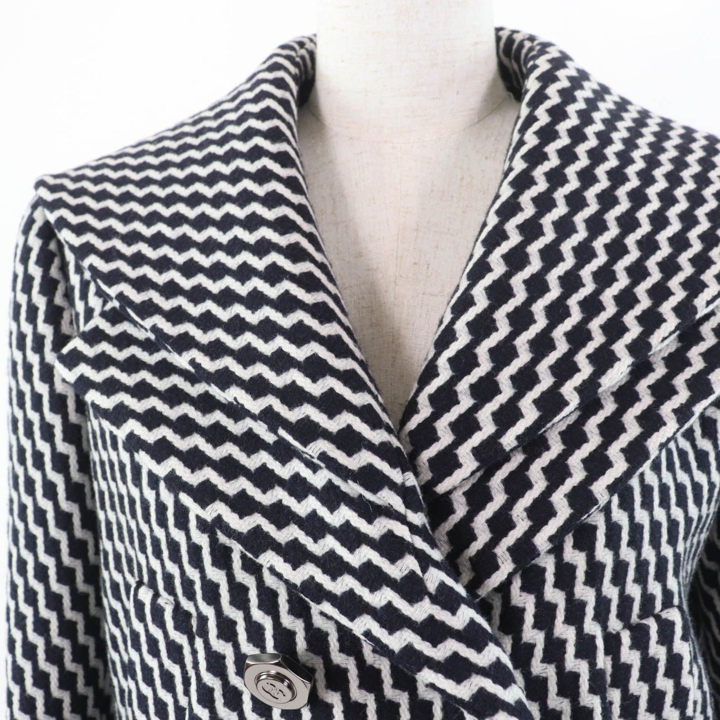 Chanel Hexagon COCO Button Zigzag Pattern Wool Coat