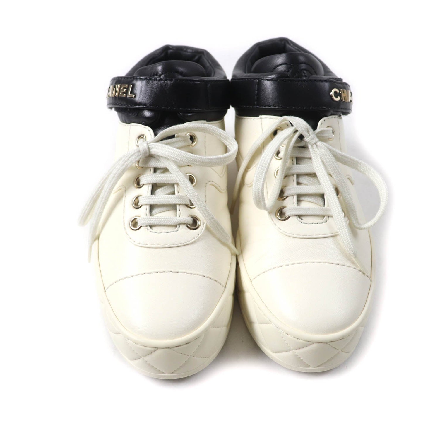 Chanel COCO Mark Metal logo Leather Sneakers