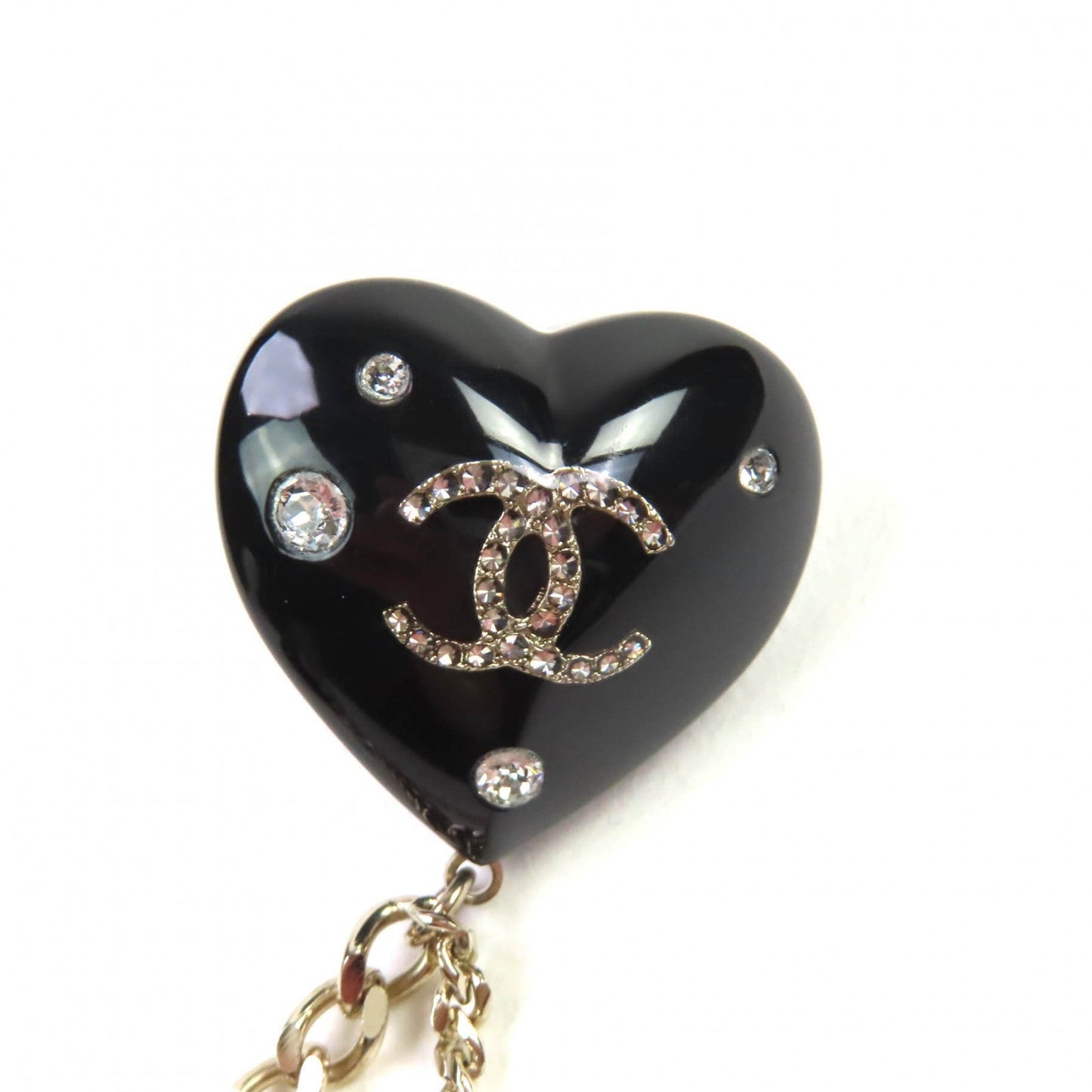 Chanel COCO Mark Double Heart Chain Brooch
