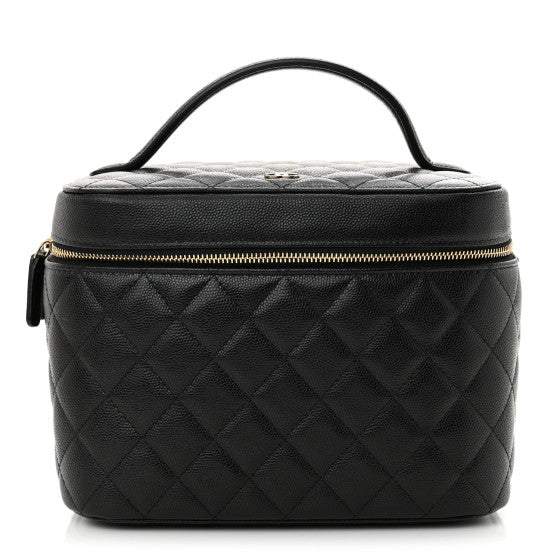 Chanel Caviar Quilted Large Vanity Pouch Black Check size