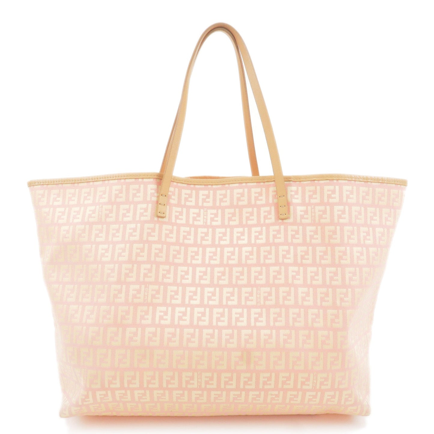 FENDI Zucchino Canvas Leather Tote Bag Pink Beige 8BH005
