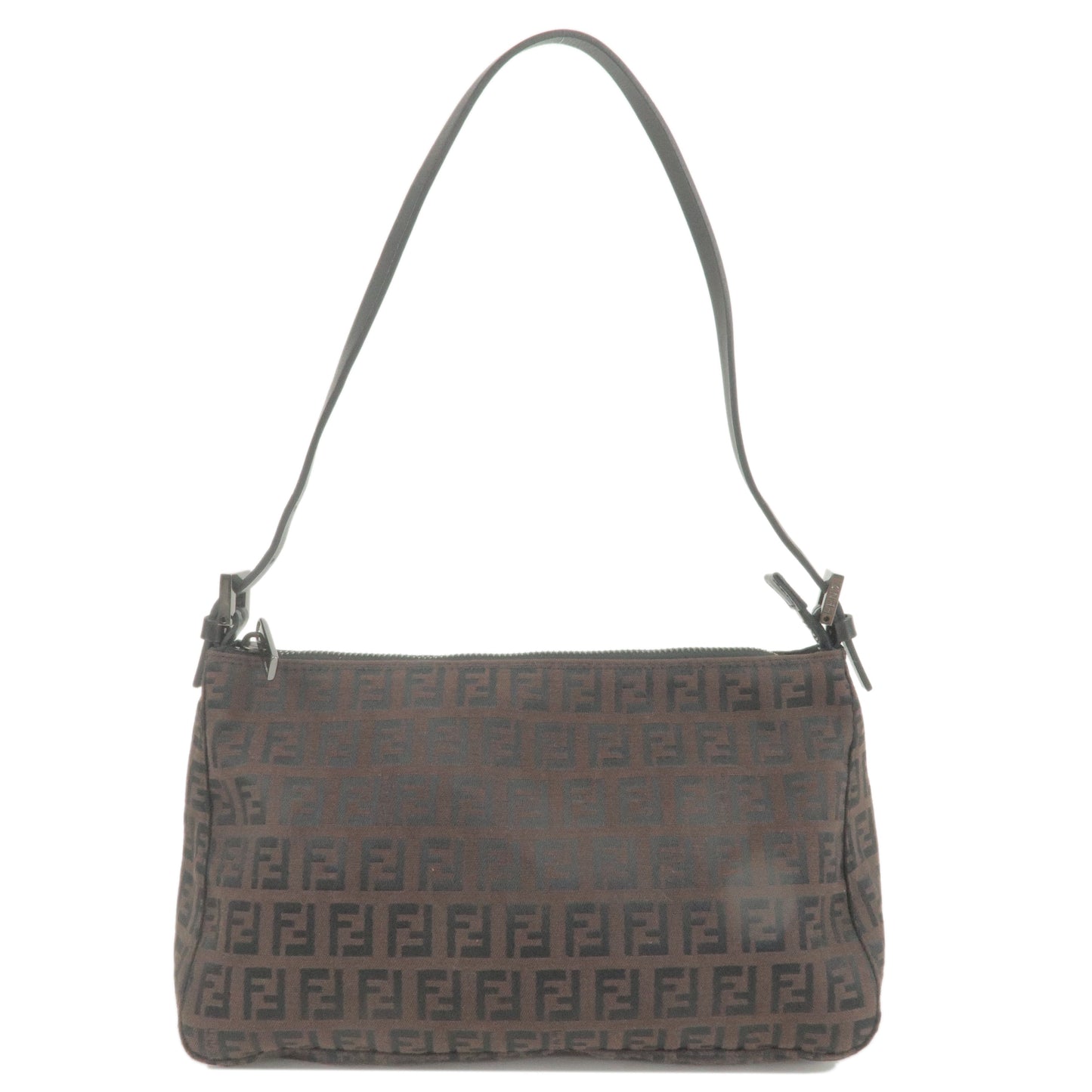 FENDI Zucchino Canvas Leather Shoulder Bag Brown Black 8BR156