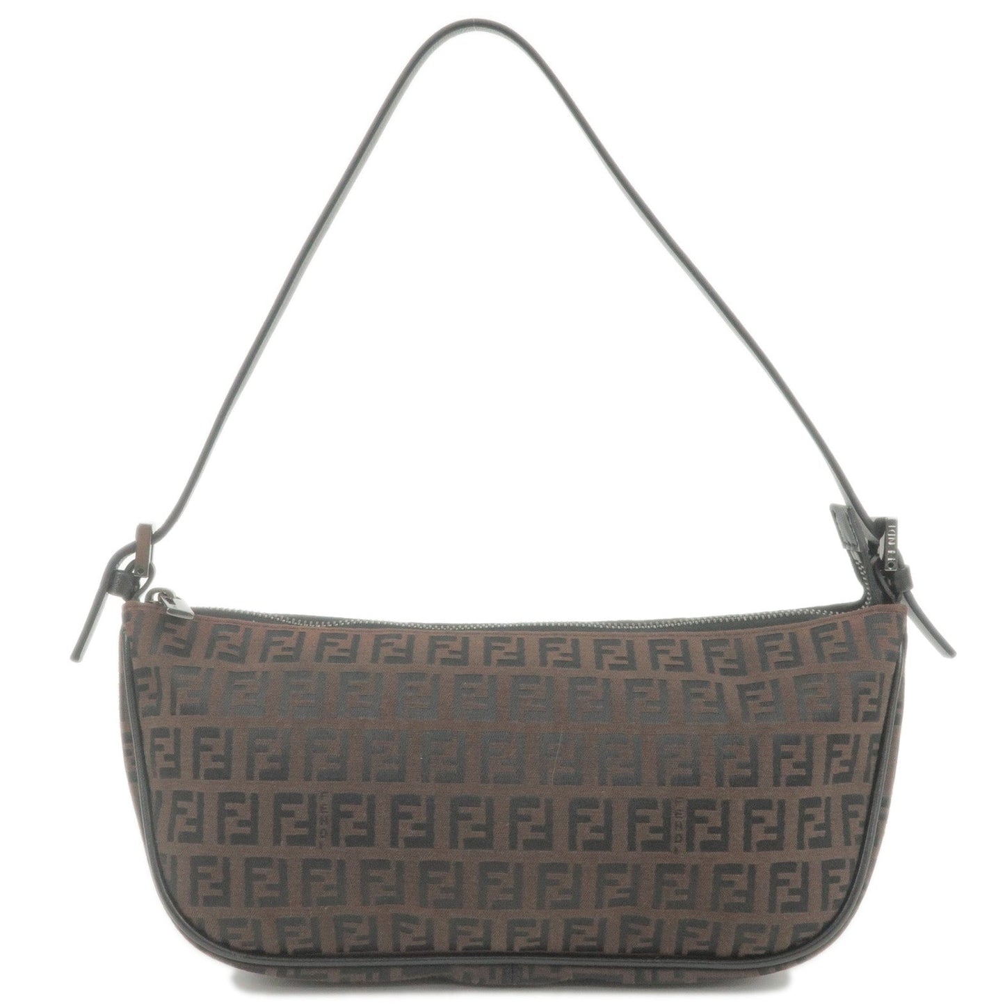 FENDI Zucchino Canvas Leather Hand Bag Dark Brown Black 8BR144