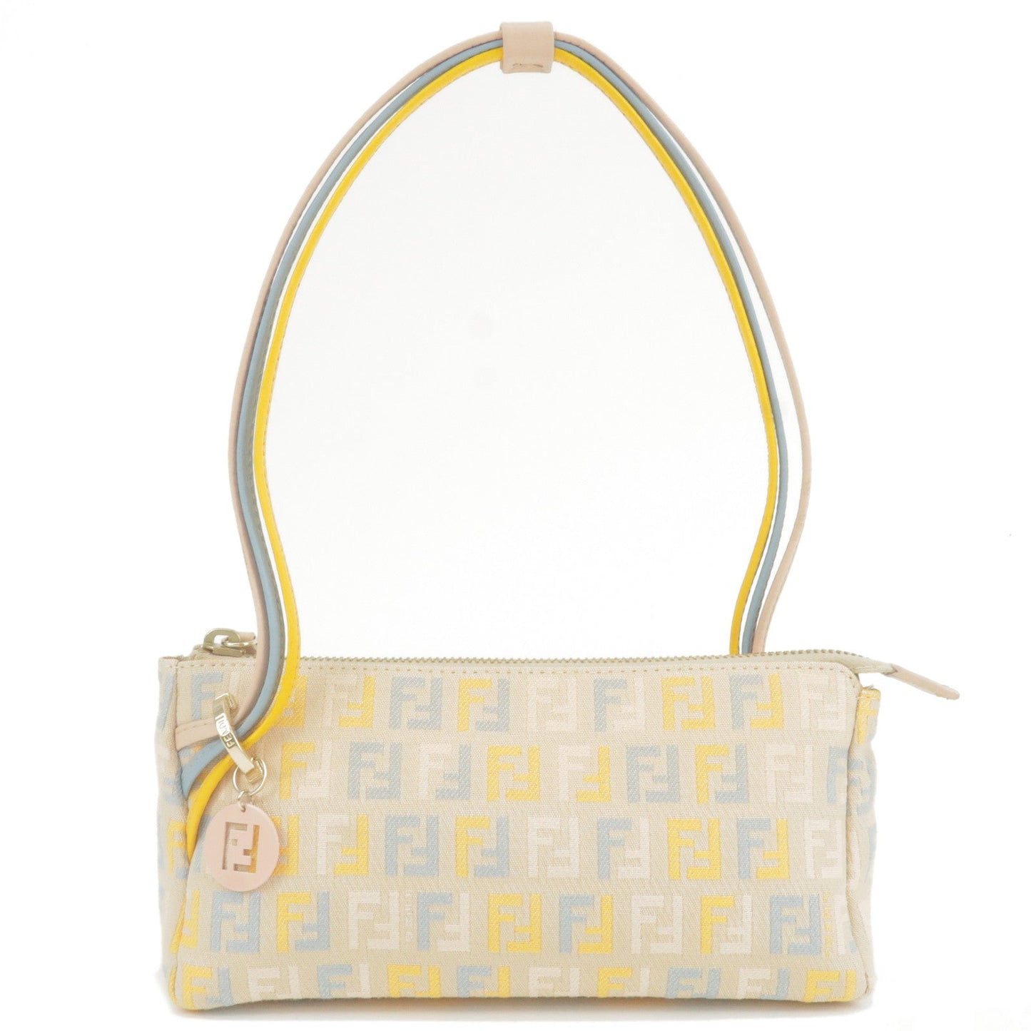 FENDI Zucchino Canvas Leather Hand Bag Pouch Beige 8BR513
