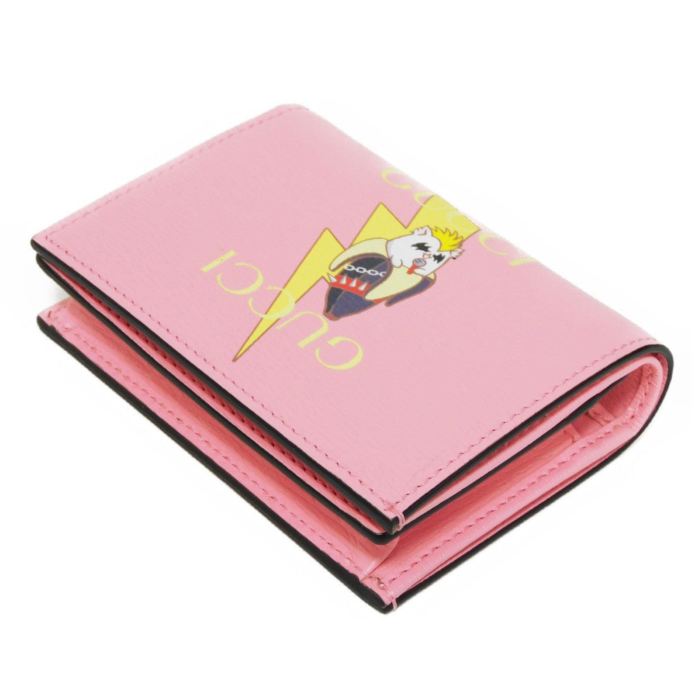 GUCCI Bifold Wallet 701009 Textured leather Light pink logo Bananya Compact Wallet Women