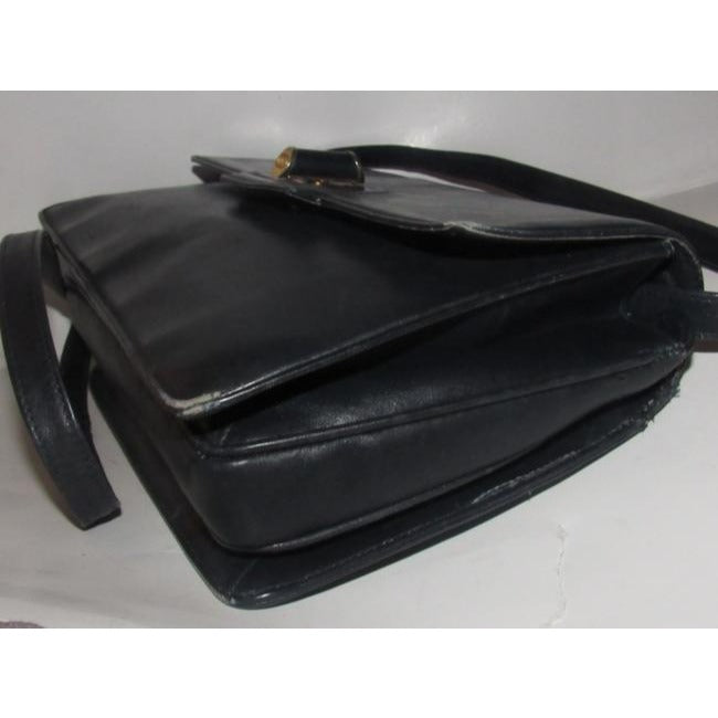 Gucci Dark Navy Blue Leather With A Cool Gold And Leather Bamboo Accent