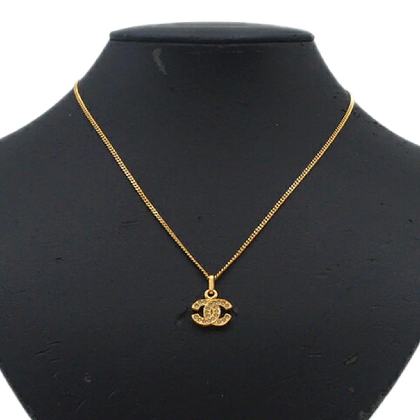 Gold Chanel Gold Plated CC Rhinestone Pendant Necklace
