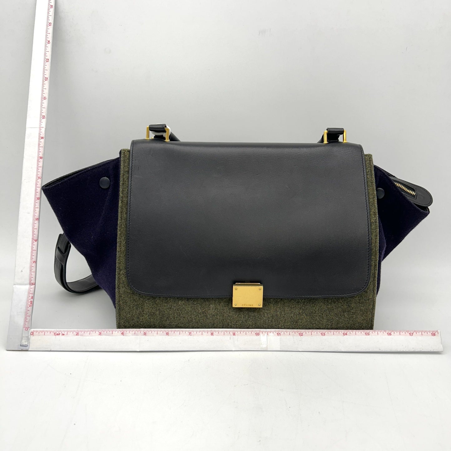 Luxury CELINE Traps handbag Felt x Calf Black/Gray shoulder handbag 2WAY LA12249