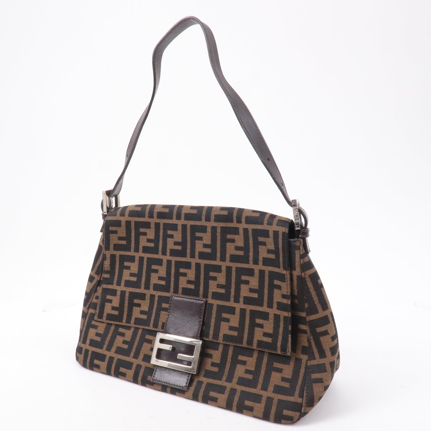 FENDI Mamma Baguette Zucca Canvas Leather Shoulder Bag