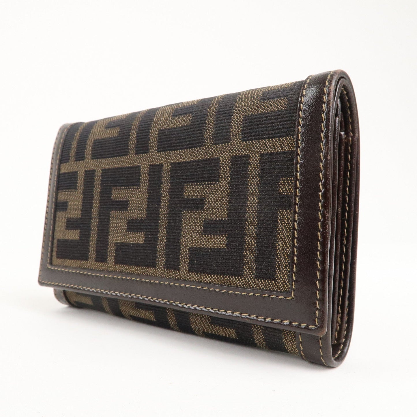 FENDI Zucca Canvas Leather Bi-fold Wallet Brown Khaki 31052