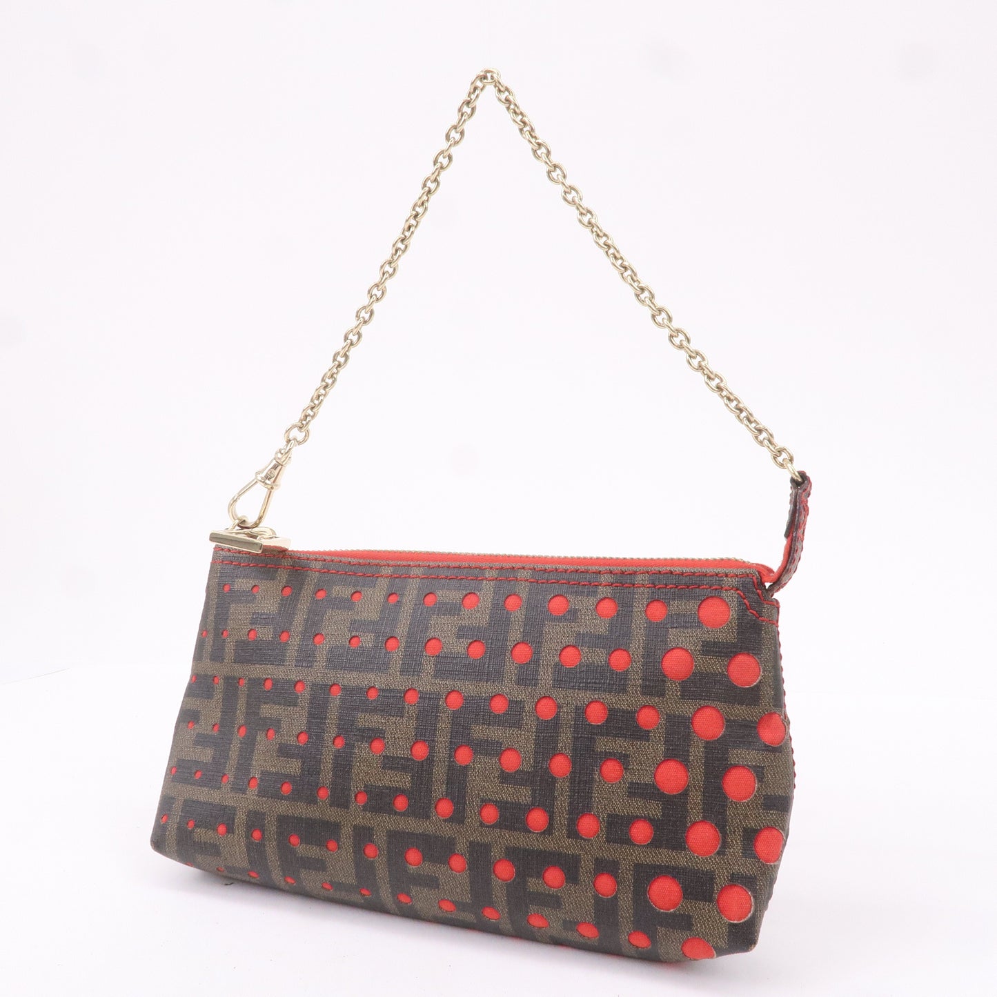 FENDI Zucca Print PVC Accessory Pouch Bag Khaki Black 8BR592