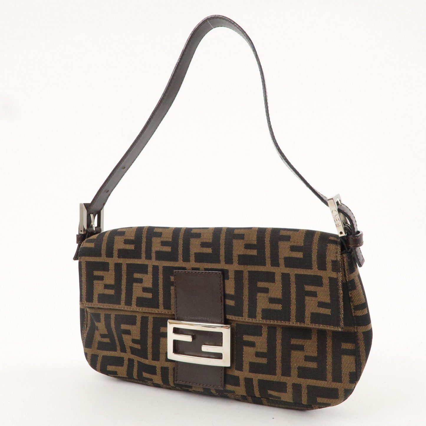 FENDI Zucca Mamma Baguette Canvas Leather Shoulder Bag 26424