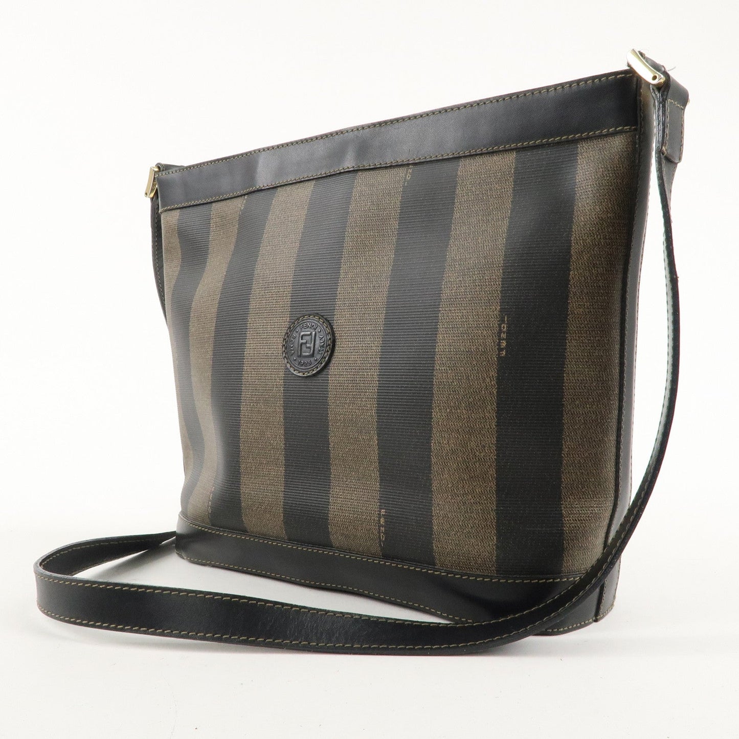 FENDI Pequin PVC Leather Shoulder Bag Kahki Black 261080 d F/S