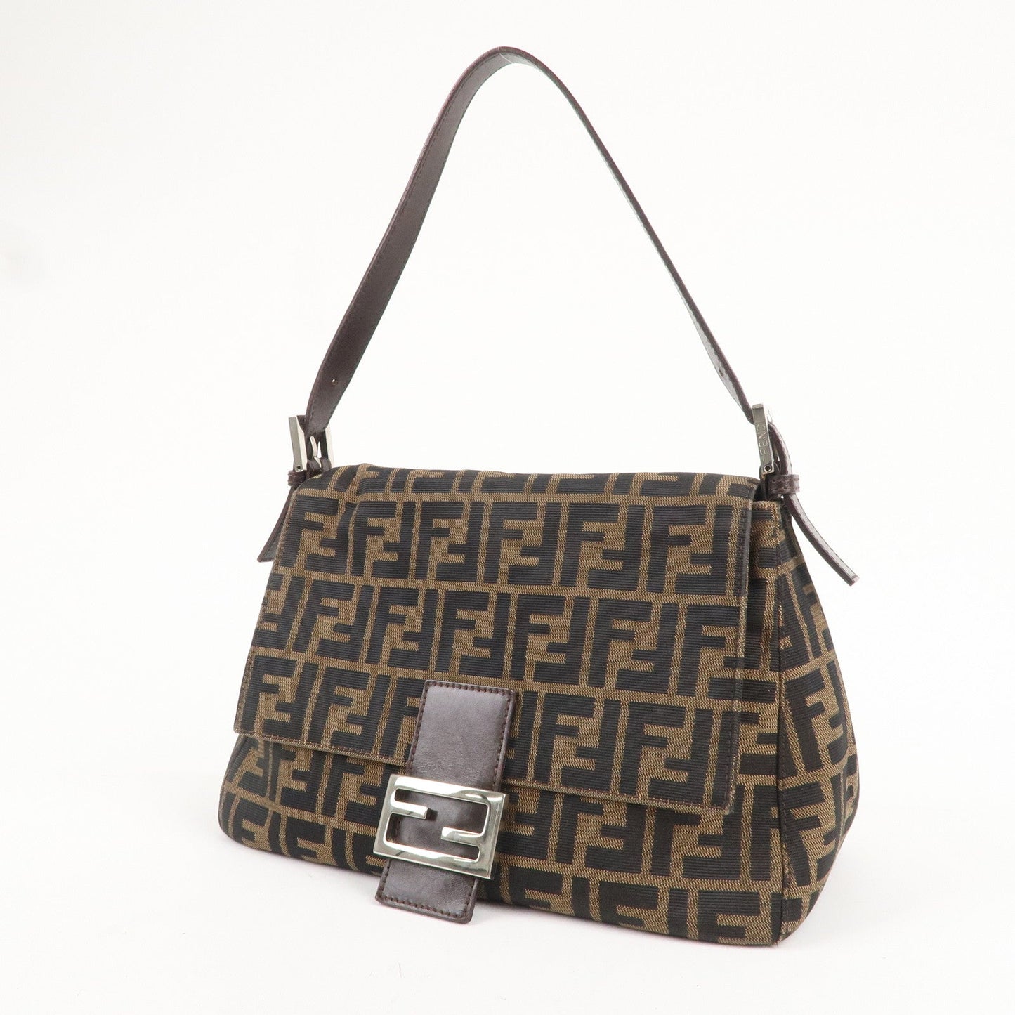 FENDI Mamma Baguette Zucca Canvas Leather Shoulder Bag 26325
