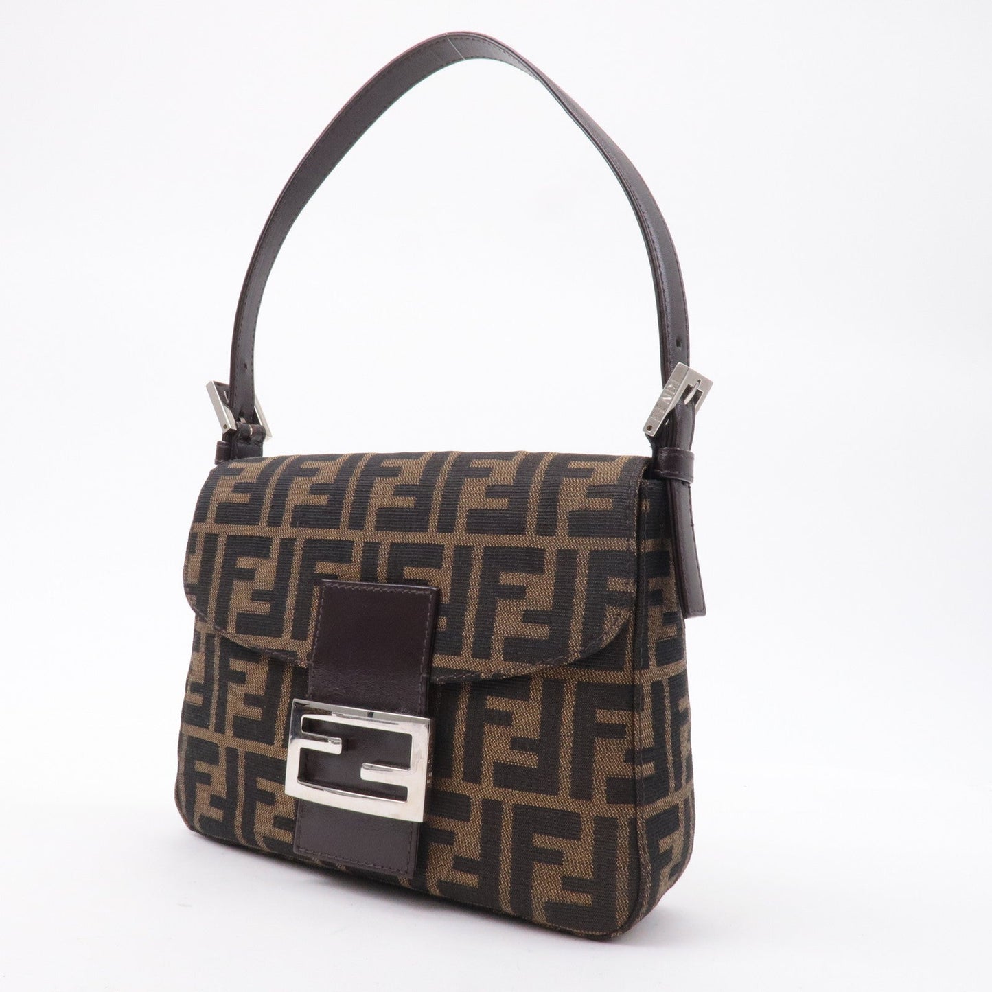 FENDI Zucca Canvas Leather Shoulder Bag Hand Bag Brown 16464