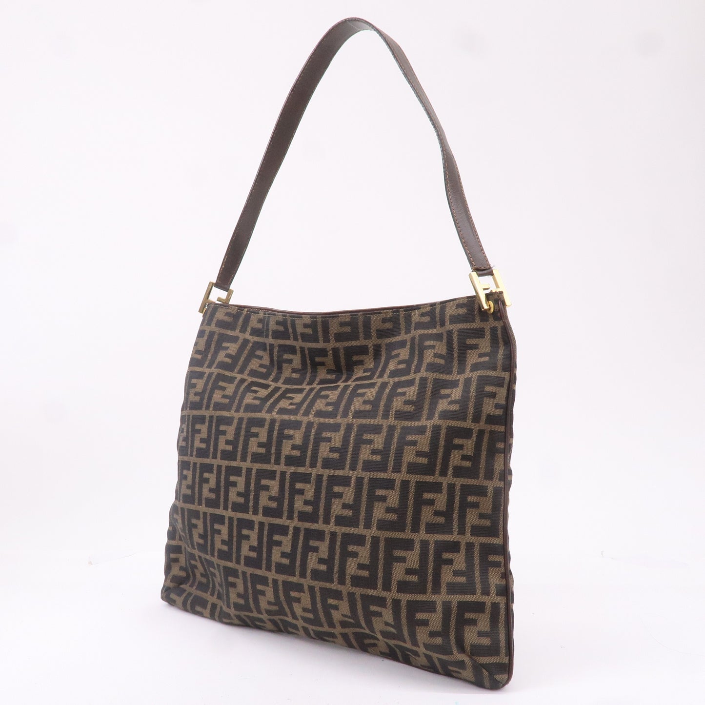 FENDI Zucca Canvas Leather Shoulder Bag Khaki Black Brown