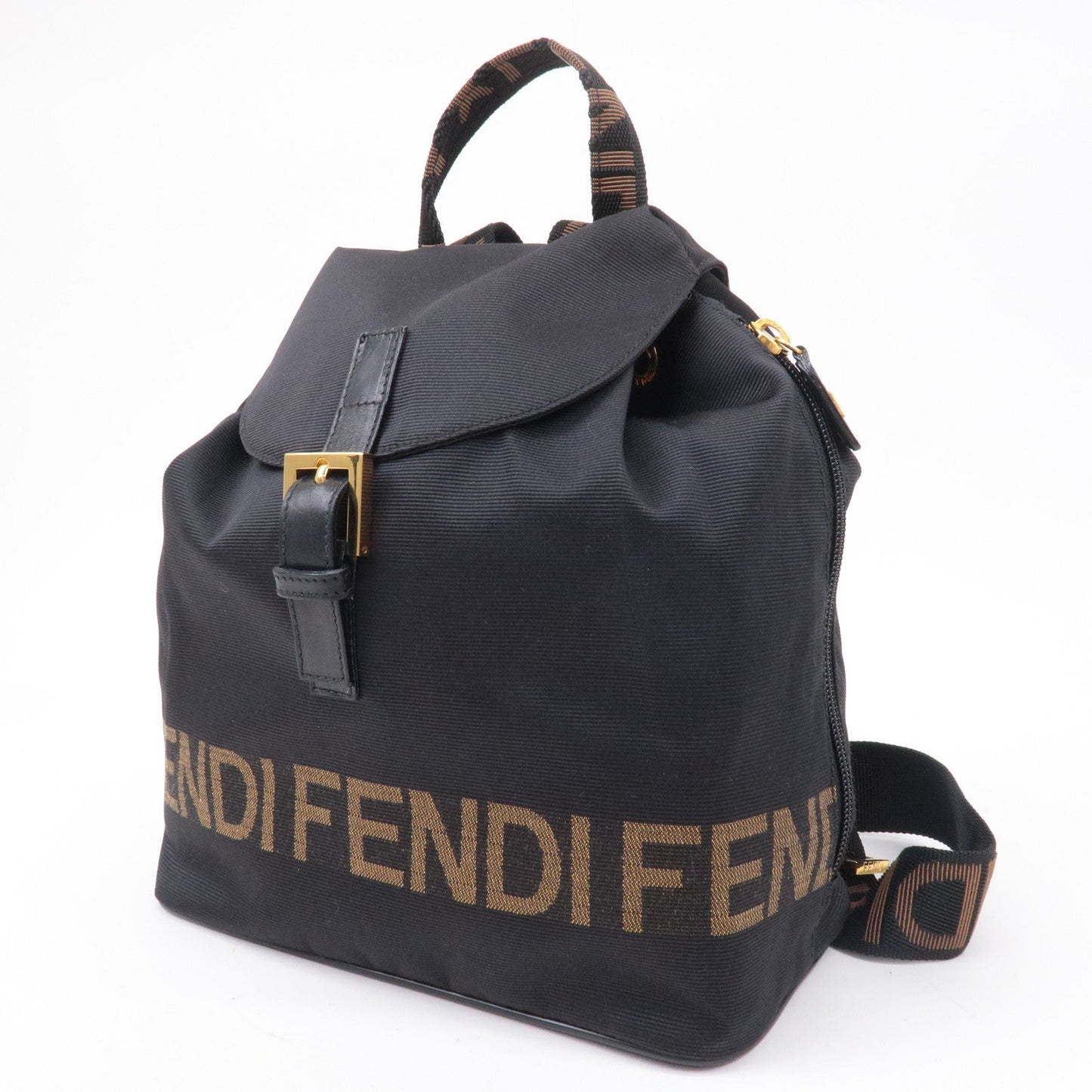 FENDI ROMA 1925 Nylon Leather Back Pack Pouch Black