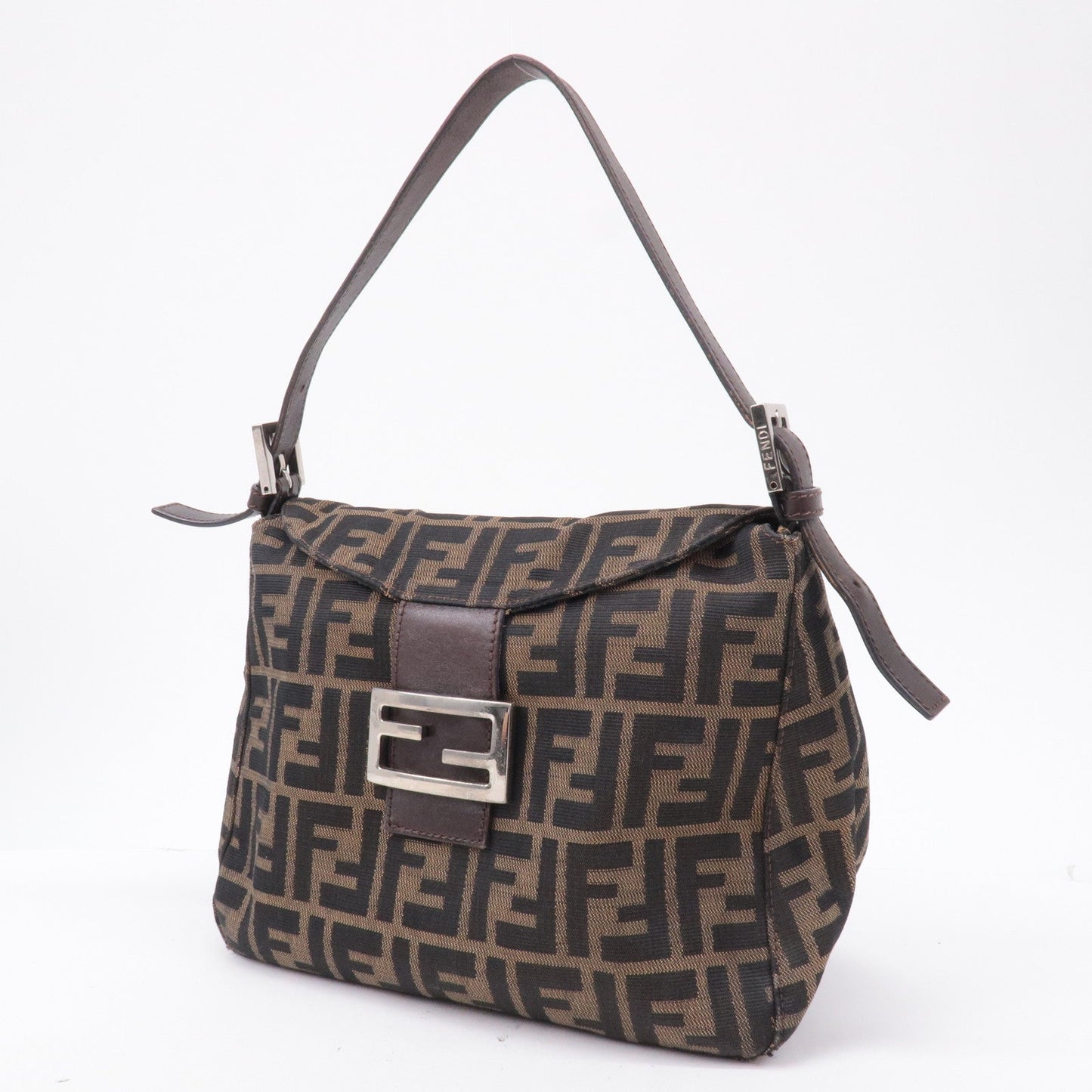 FENDI Zucca Canvas Leather Shoulder Bag Brown Black 26426