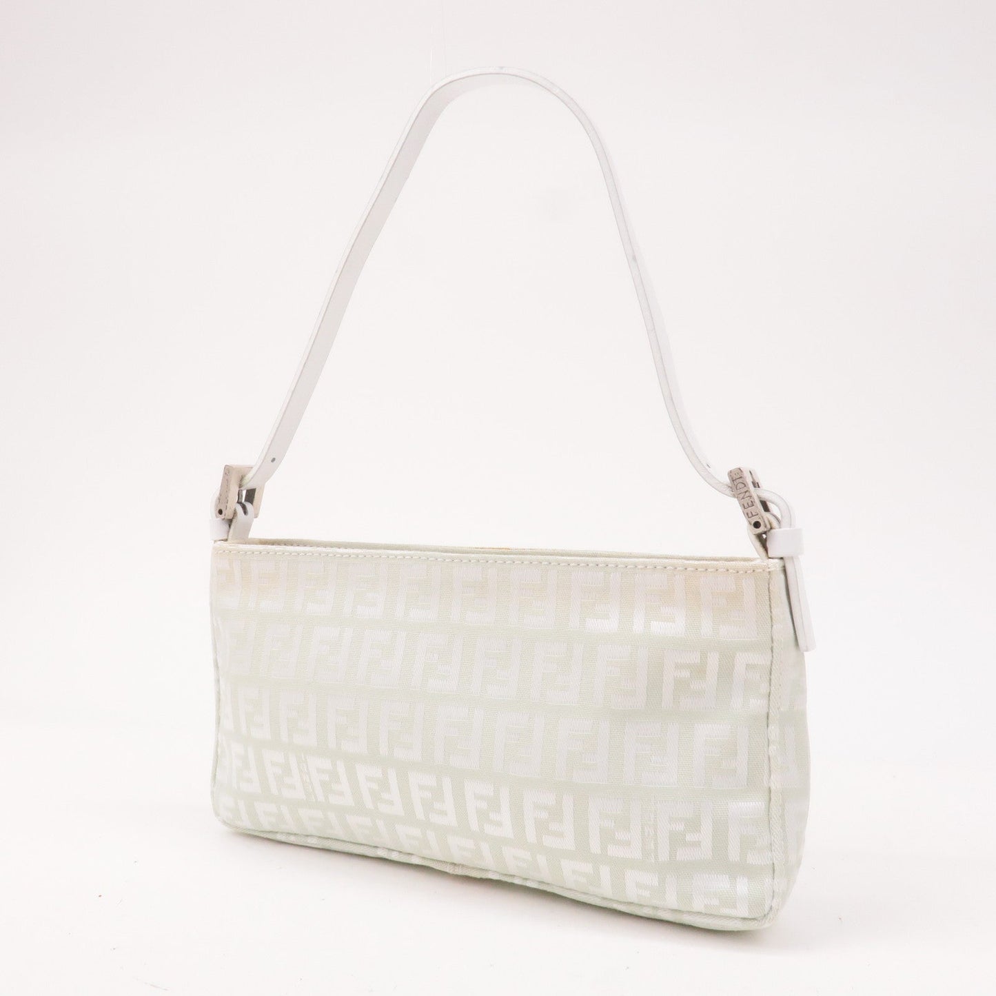 FENDI Zucchino Canvas Leather Hand Bag Mint Green White 8BR041
