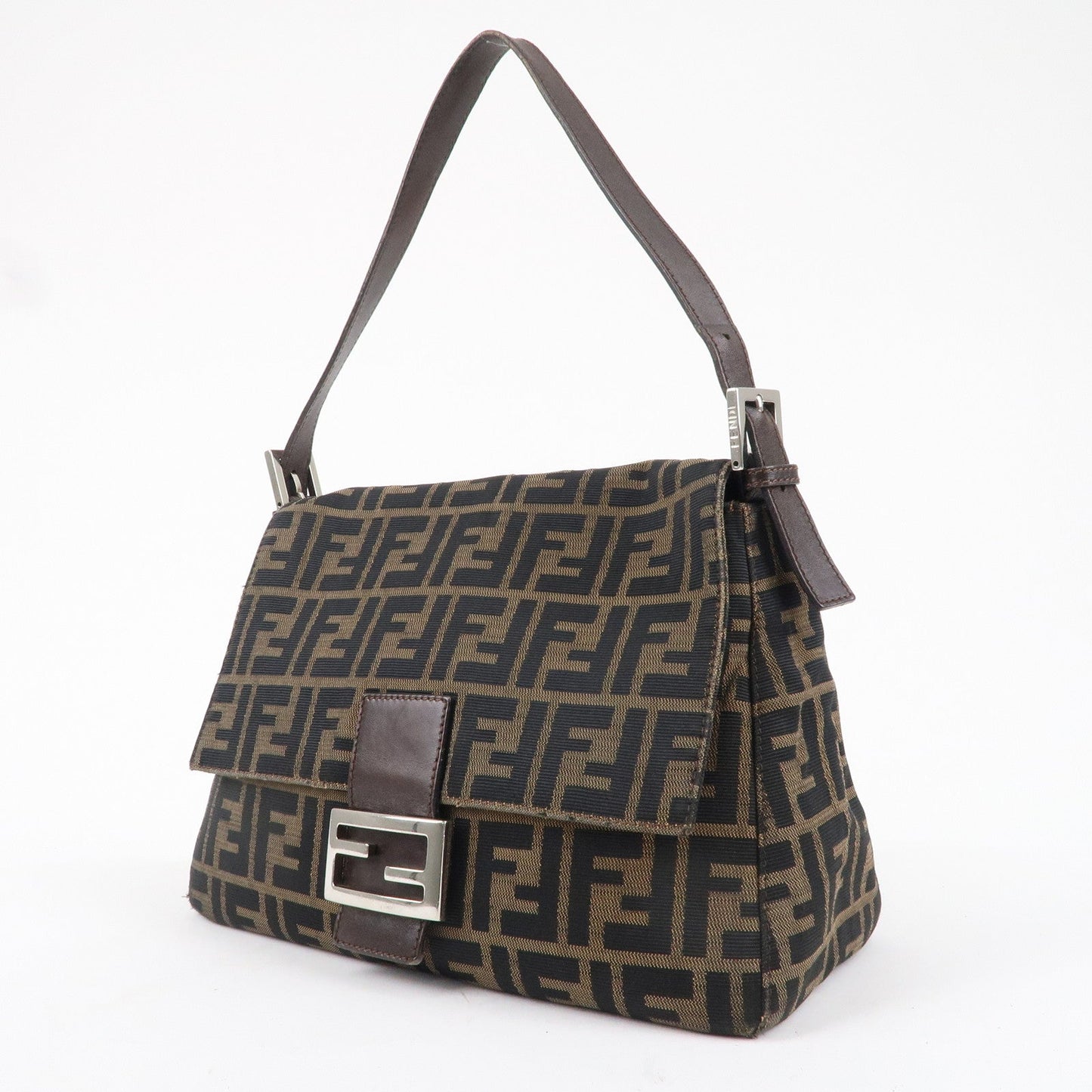 FENDI Zucca Canvas Leather Shoulder Bag Brown Khaki Black 26325