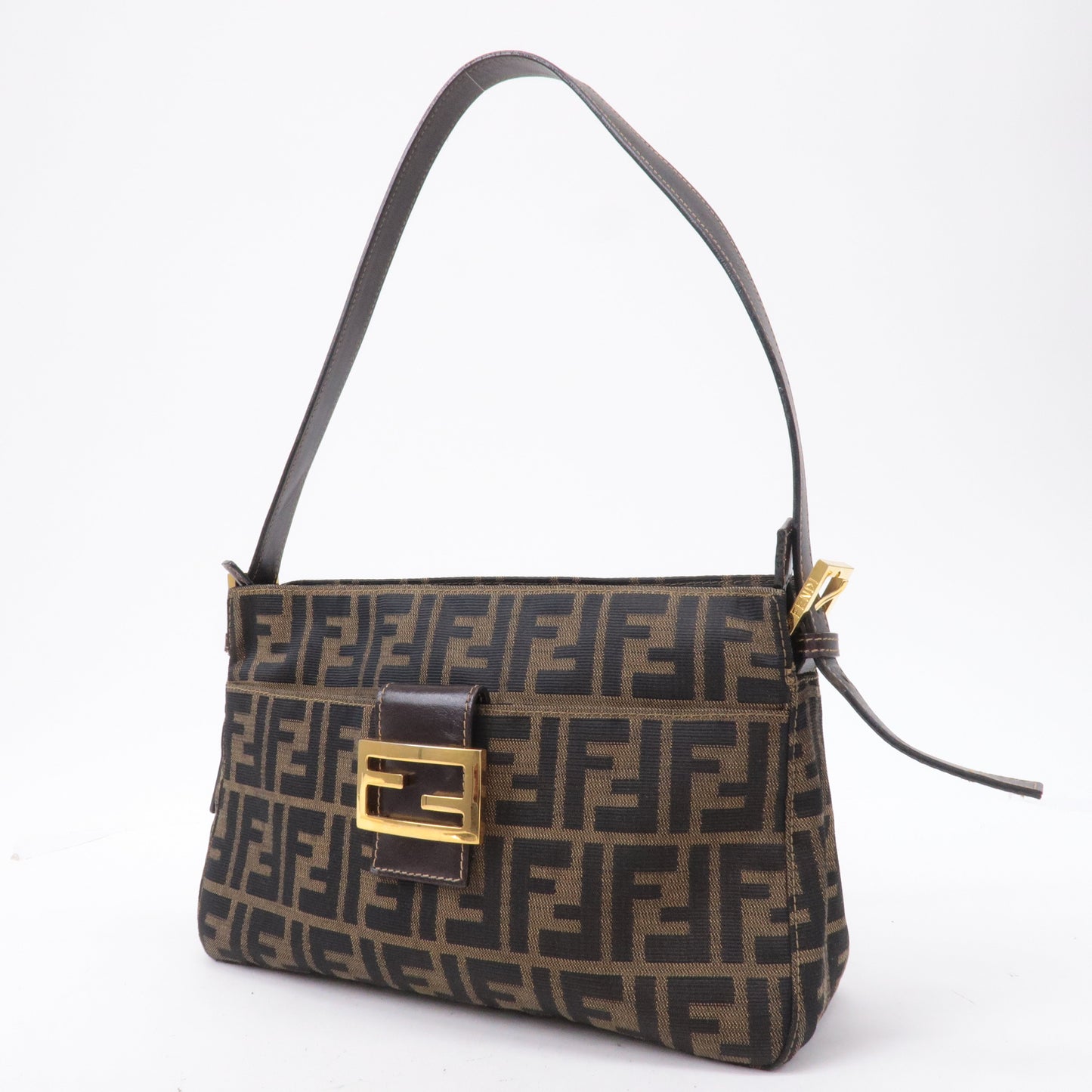 FENDI Zucca Canvas Leather Shoulder Bag Brown Black 26566