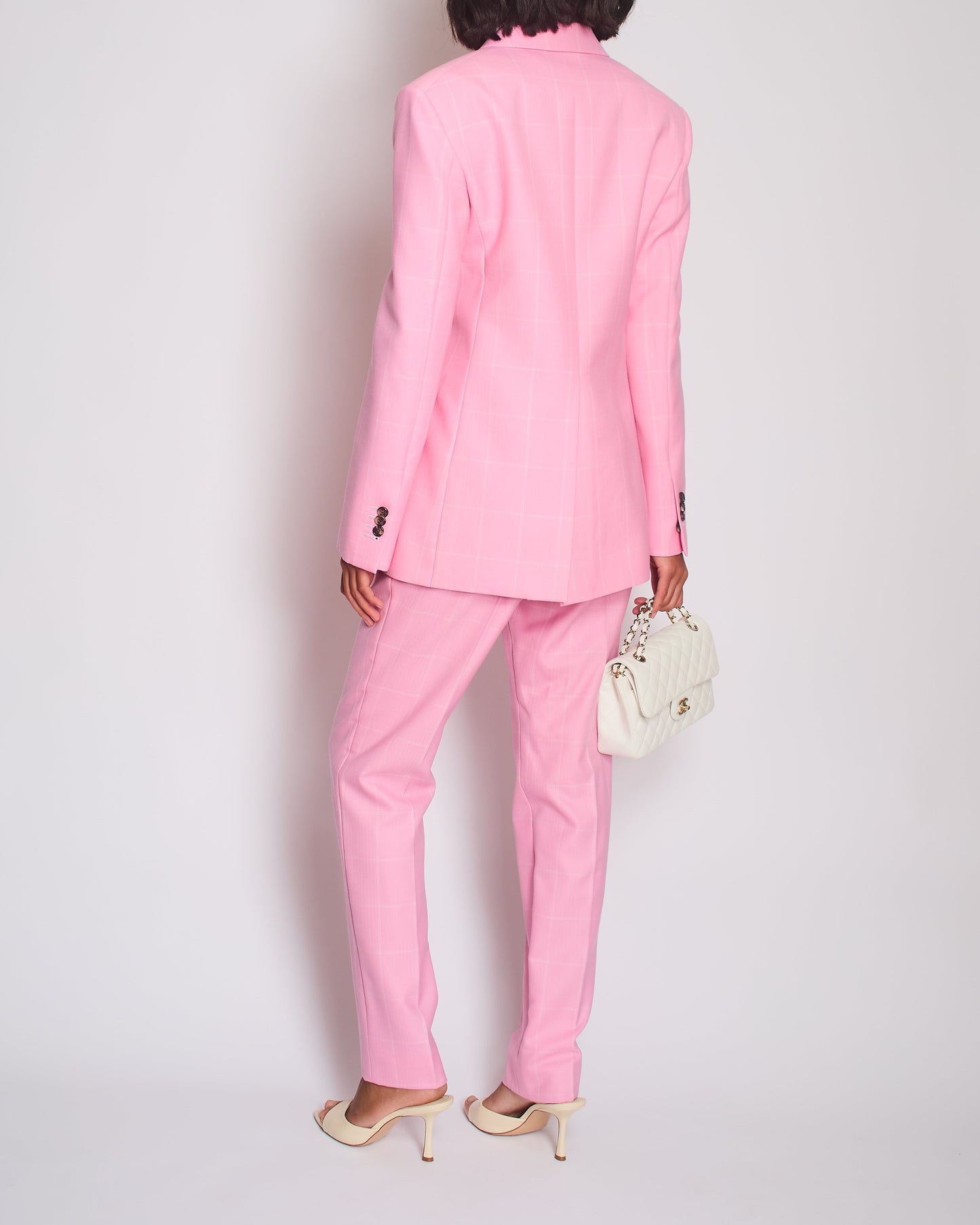 Calvin Klein Candy Pink Check Suit Jacket and Straight Let Tro rs Set Size FR 38 (UK 10)