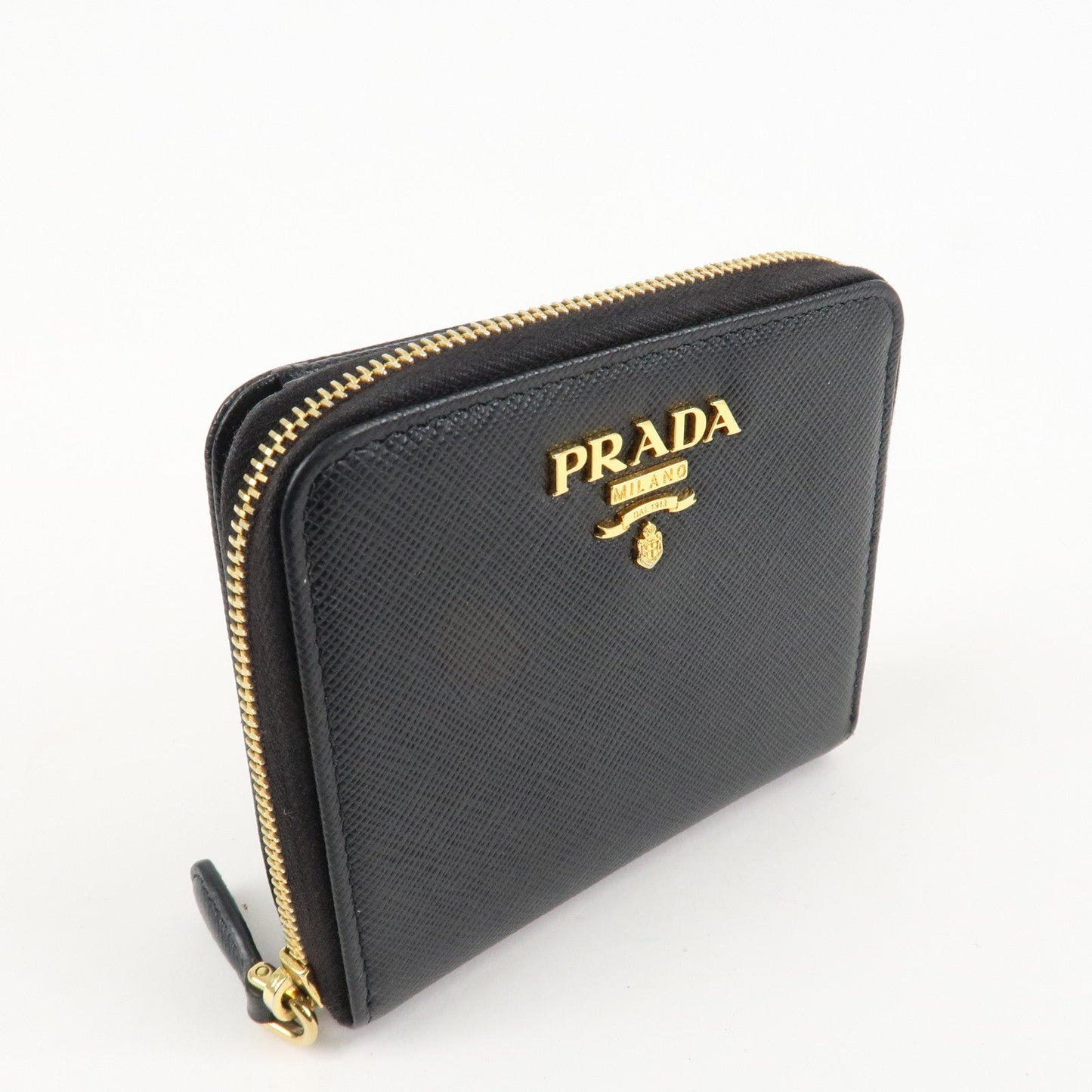 PRADA Logo Leather Zip Around Bi-fold Wallet Black 1ML522 d