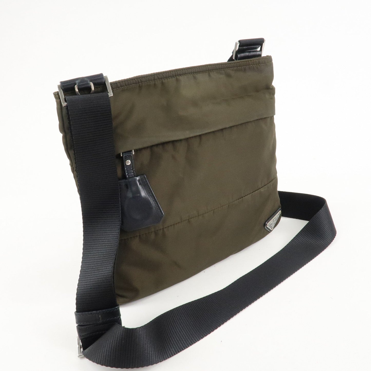 PRADA Nylon Leather Triangle Logo Shoulder Bag Khaki BT0741 d