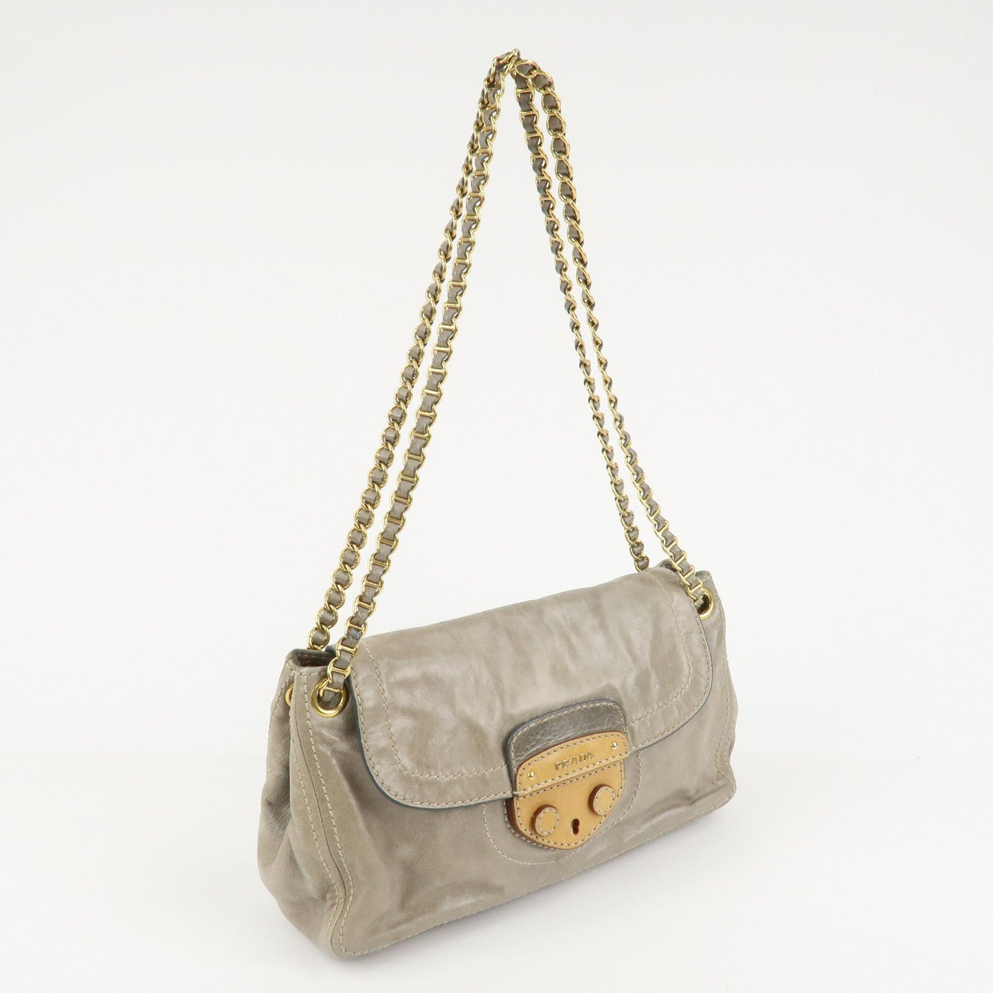 PRADA Leather Chain Shoulder Bag Gray BR4657 d