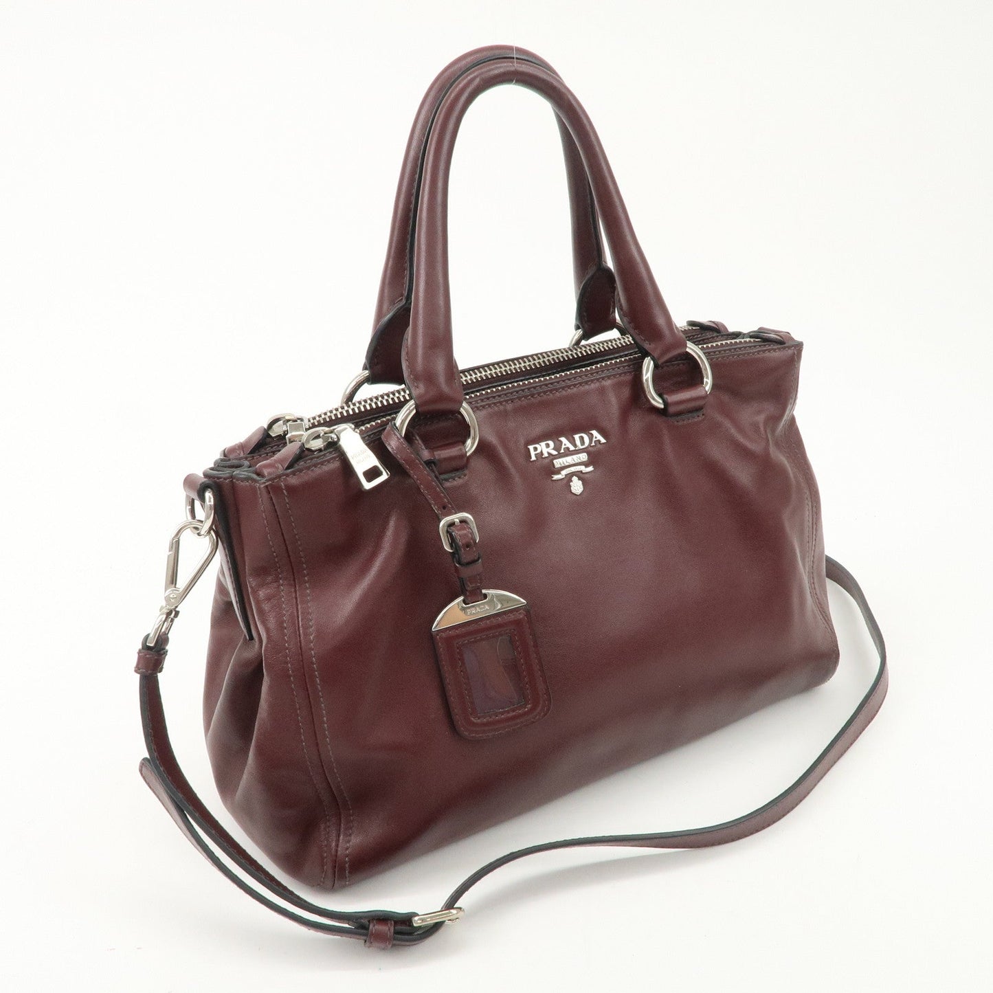PRADA Leather 2Way Bag Hand Bag Shoulder Bag Bordeaux BN2866 d