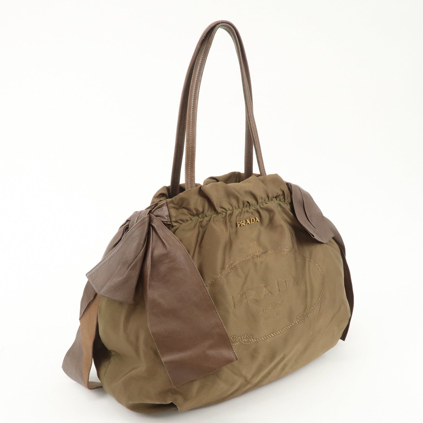 PRADA Logo Nylon Leather Ribbon Shoulder Bag Brown BR4205 d