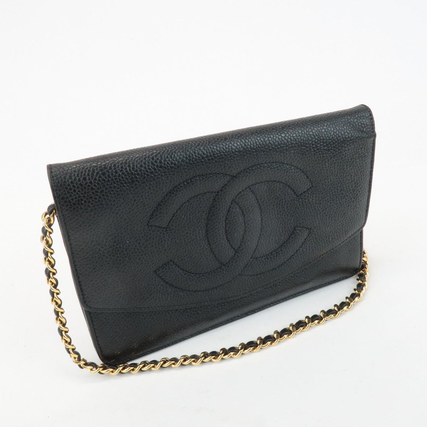 CHANEL COCO Mark Caviar Skin Chain Wallet WOC Black A13509 d