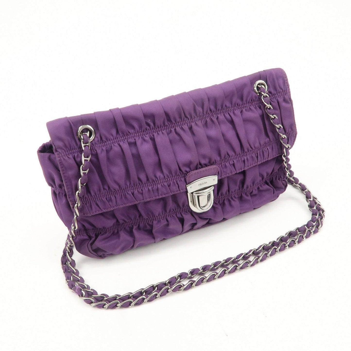 PRADA Nylon Leather Gathered Shoulder Bag Purple BR4609 d