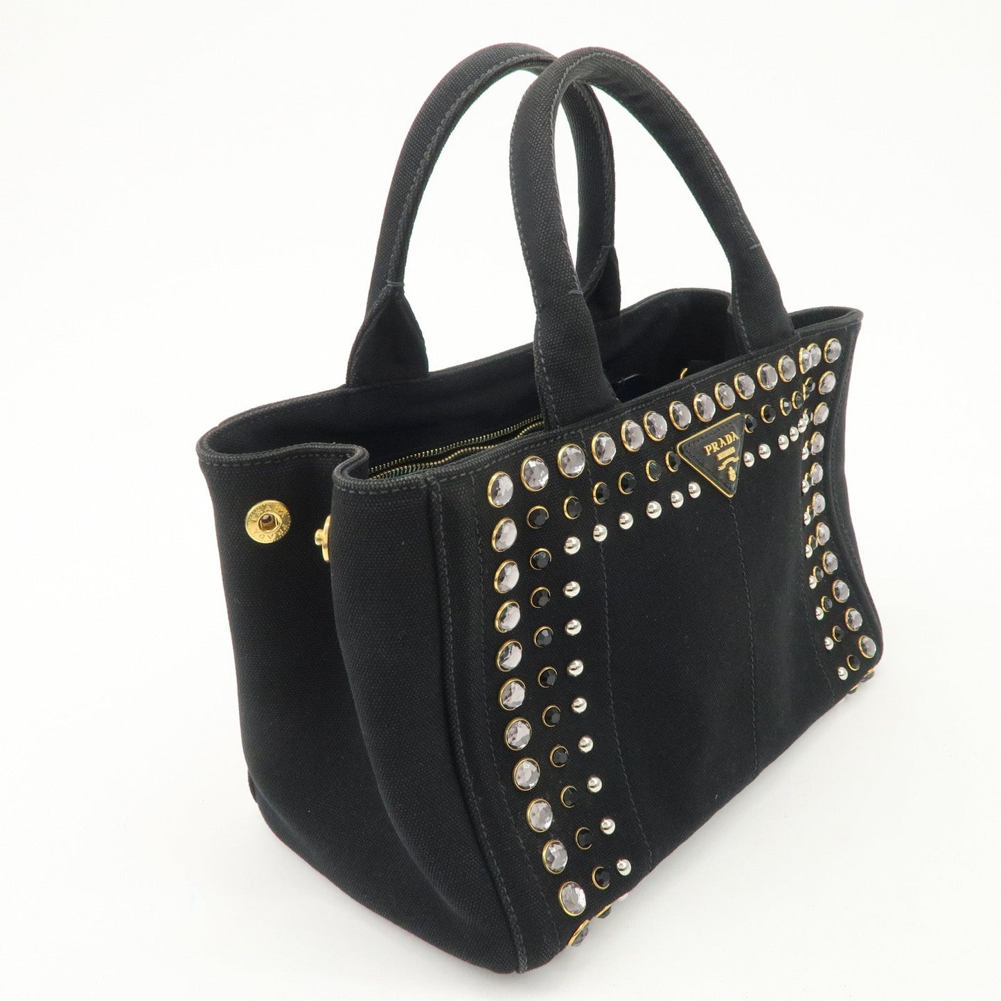 PRADA Logo Canapa Canvas Bijiou Studs 2Way Hand Shoulder Bag d