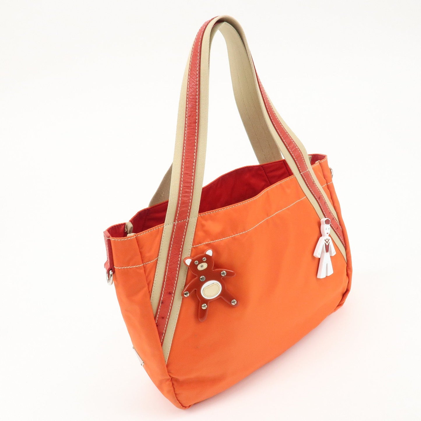 PRADA Logo Nylon Ostrich Leather Canvas Tote Bag Bear B2980A d