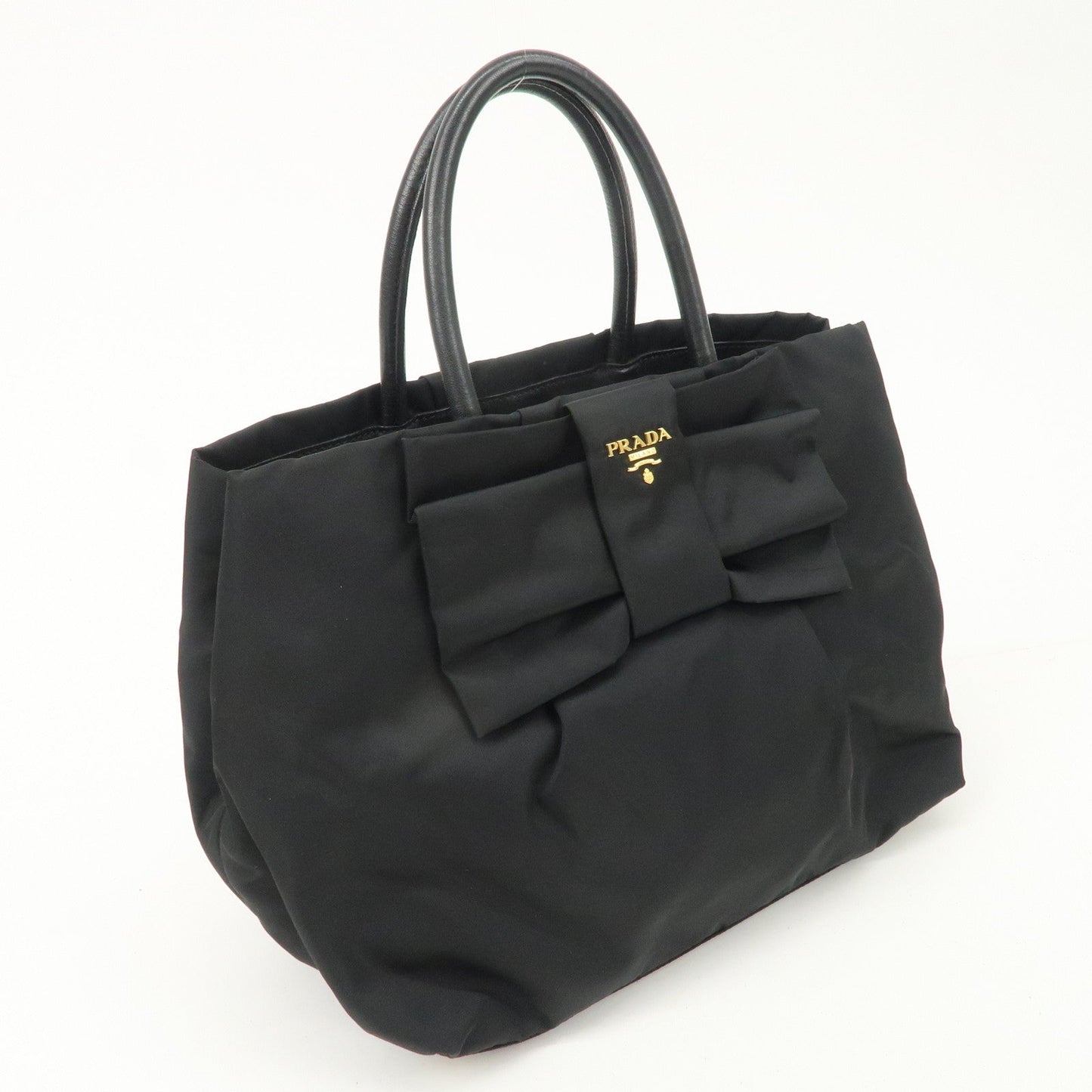 PRADA Nylon Leather Ribbon Hand Bag Tote Bag NERO Black BN1601 d
