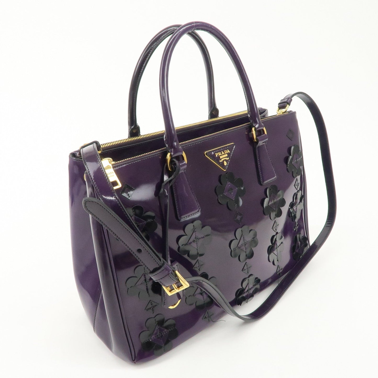 PRADA Patent Leather 2Way Shoulder Bag Flower Motif B2274F d