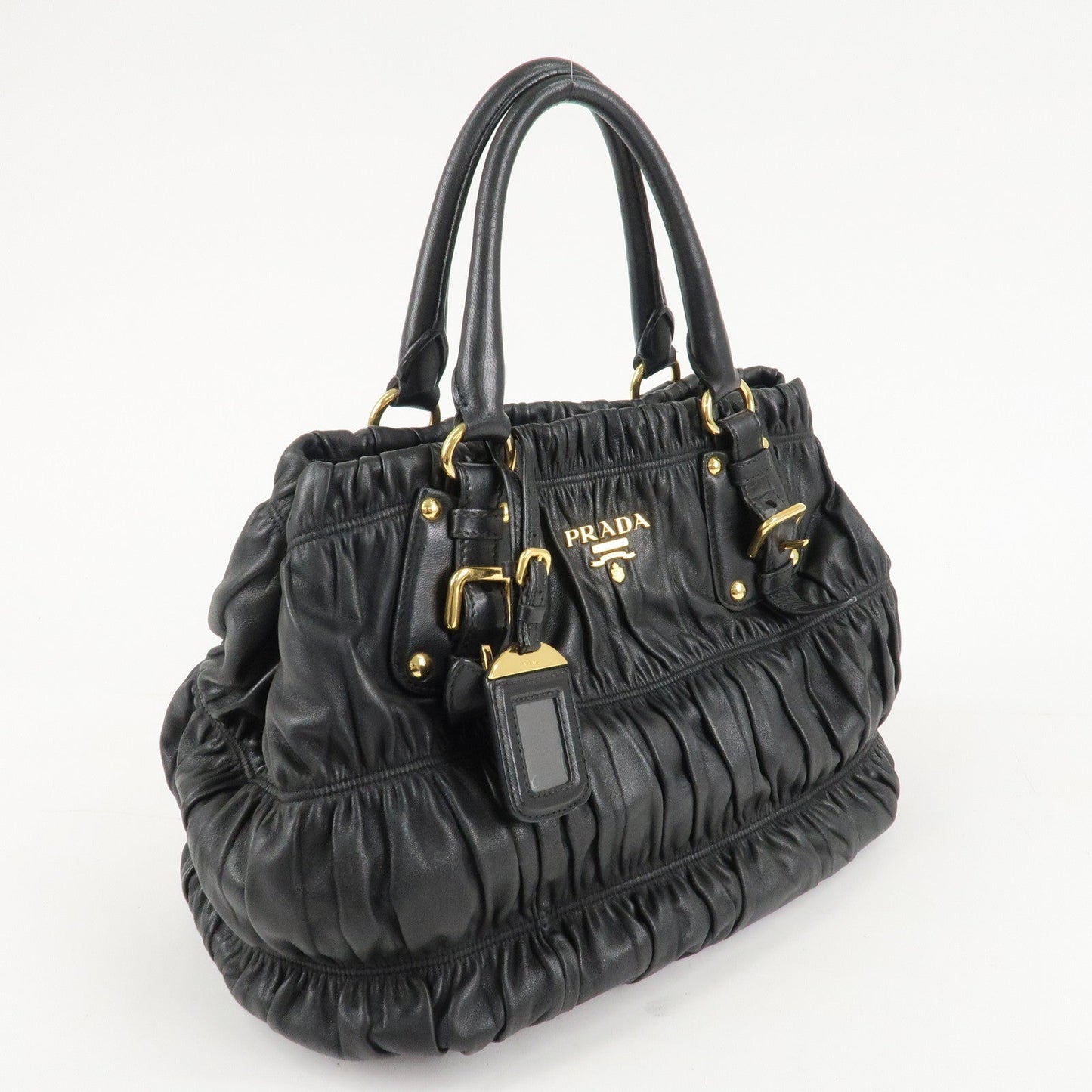 PRADA Leather 2Way Bag Hand Bag Shoulder Bag d Black Gold HDW d